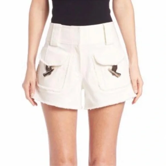 Derek Lam Frayed Toggle Shorts in Off White / Cream Size 0 - Picture 12 of 12